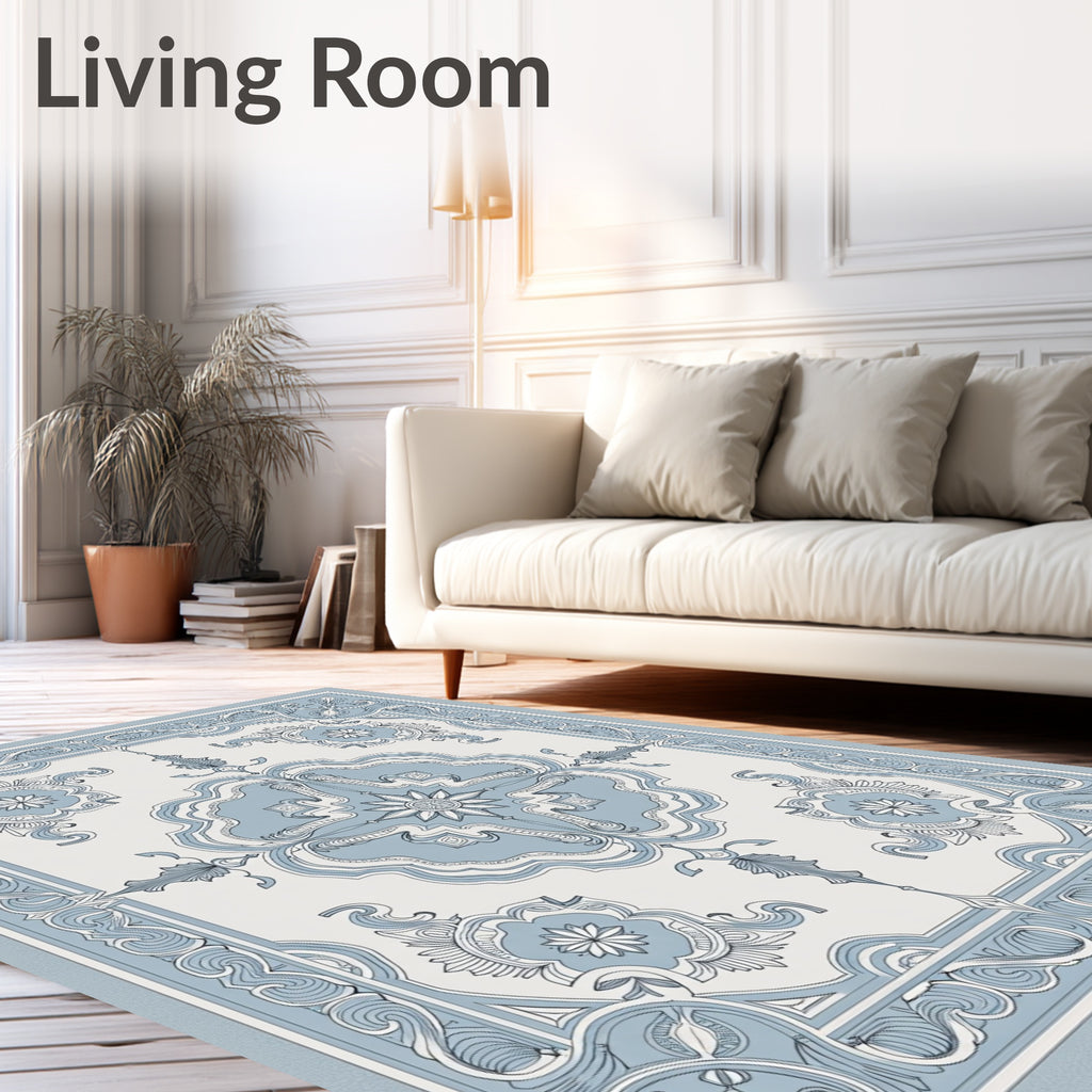 Ornate Blue Floral Symmetry Rug
