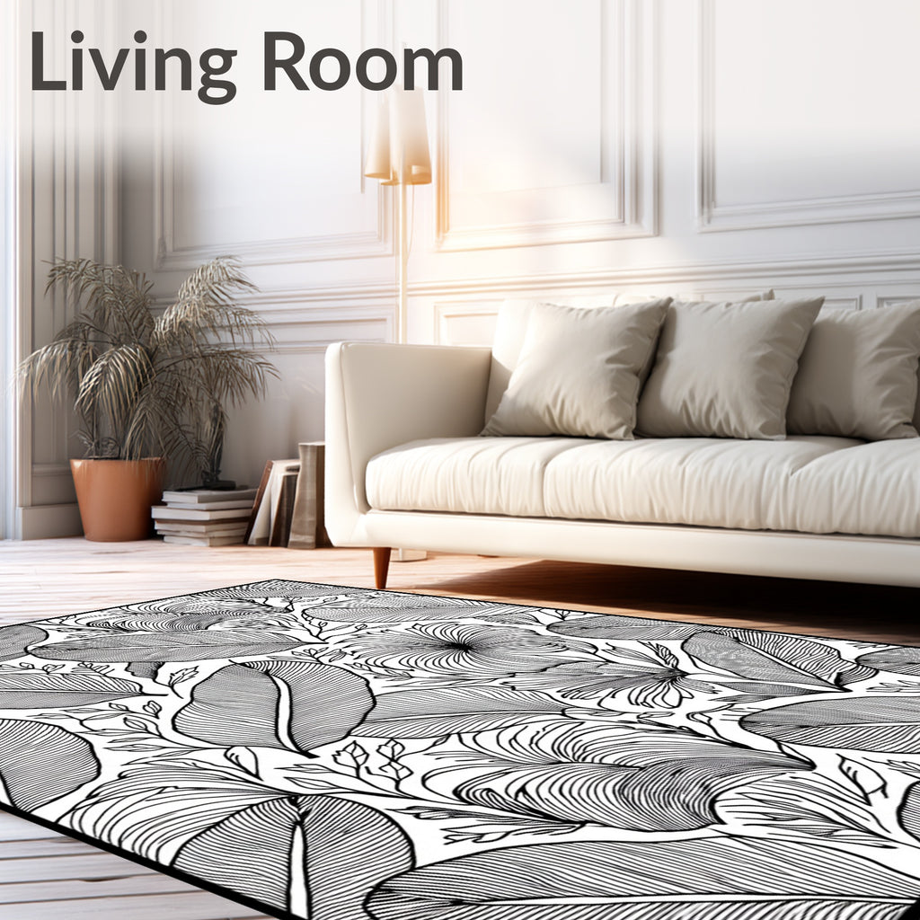 Bold Tropical Floral Leaves Pattern Rug