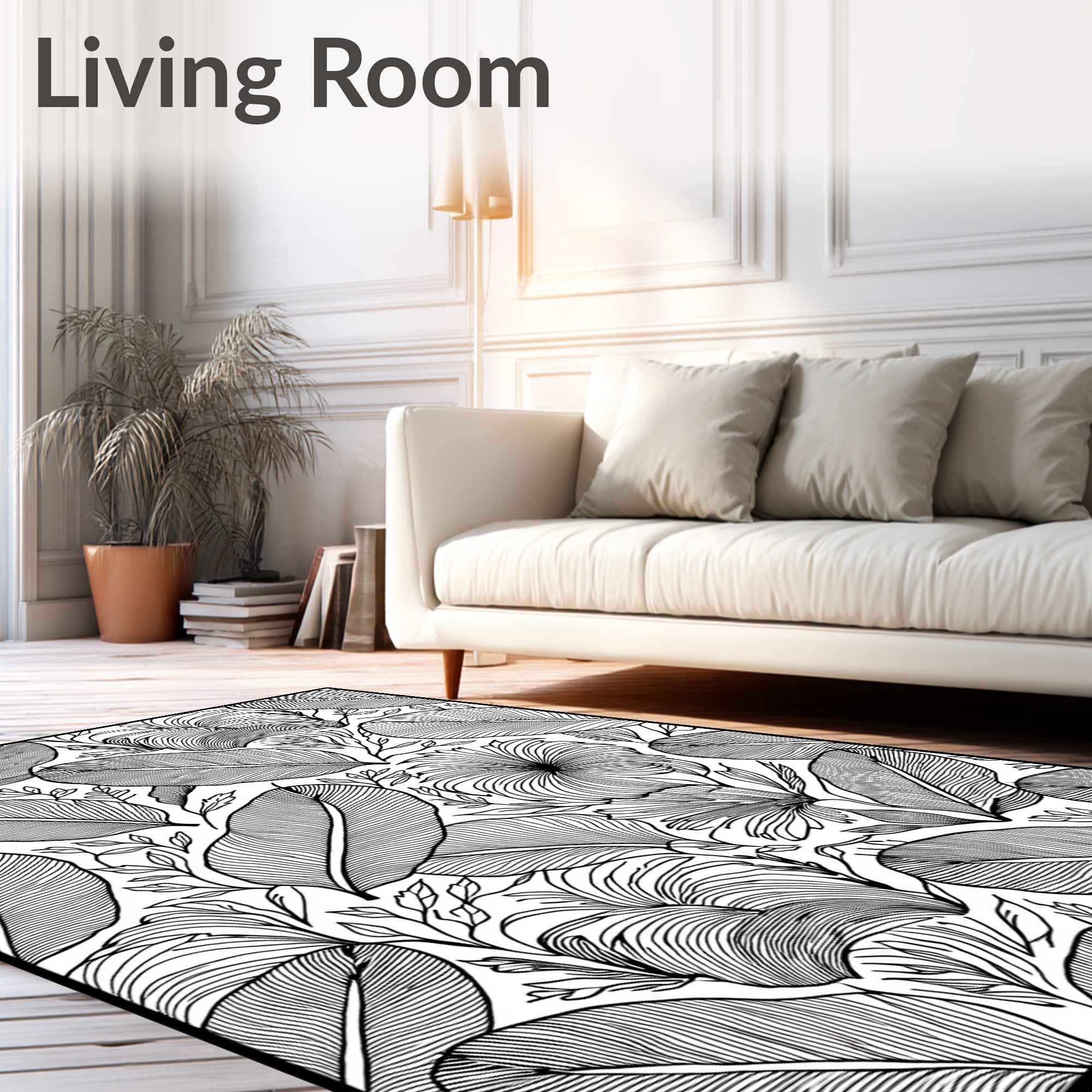 Bold Tropical Floral Leaves Pattern Rug