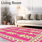 Cream Floral Design on Hot Pink Rug