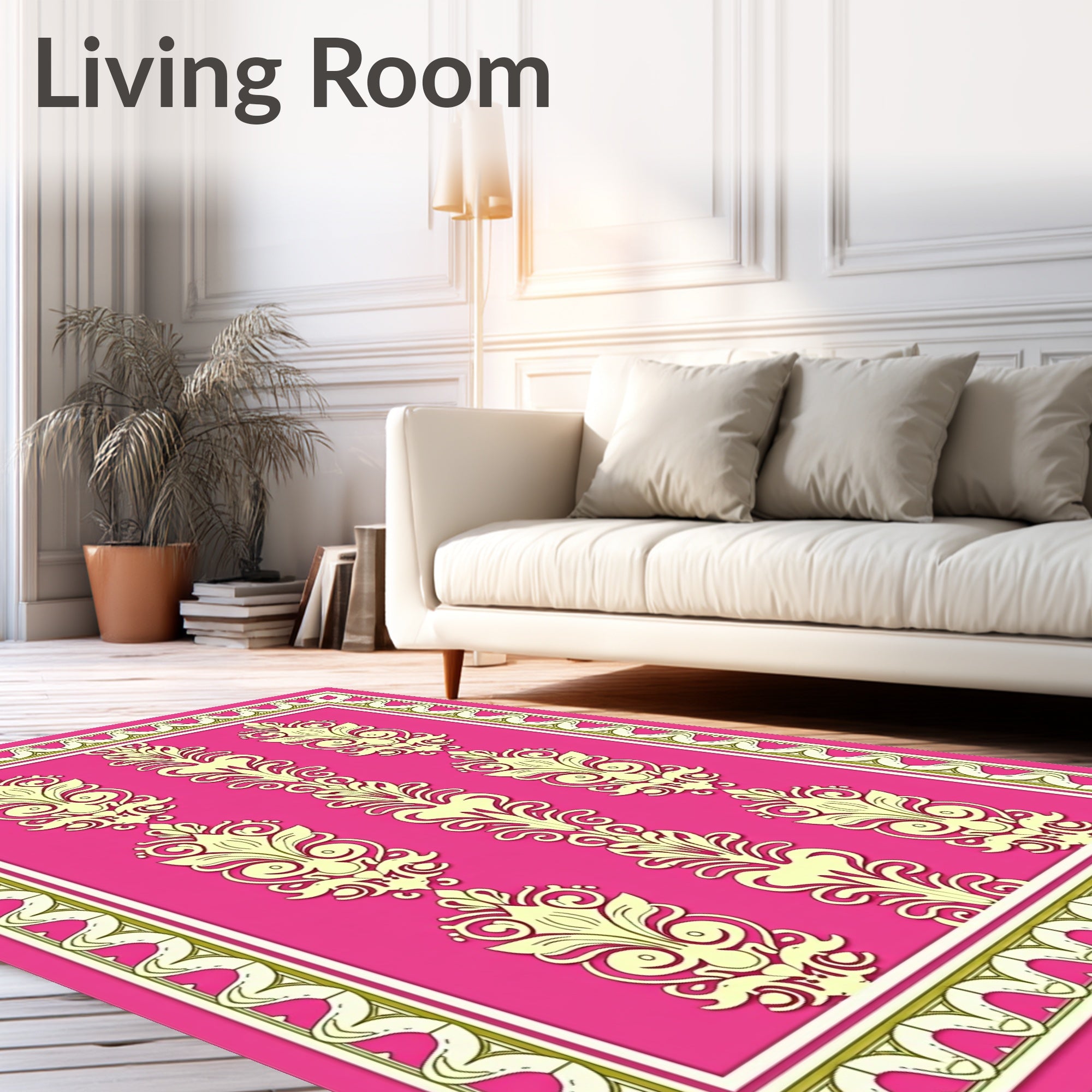 Cream Floral Design on Hot Pink Rug