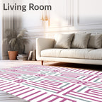Geometric Pink Teal Grid Pattern Rug