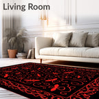 Red Butterflies With Flourishing Swirls Design Rug