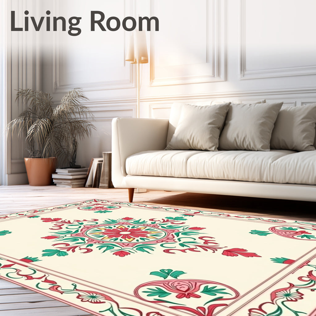 Traditional Floral Medallion Print Rug