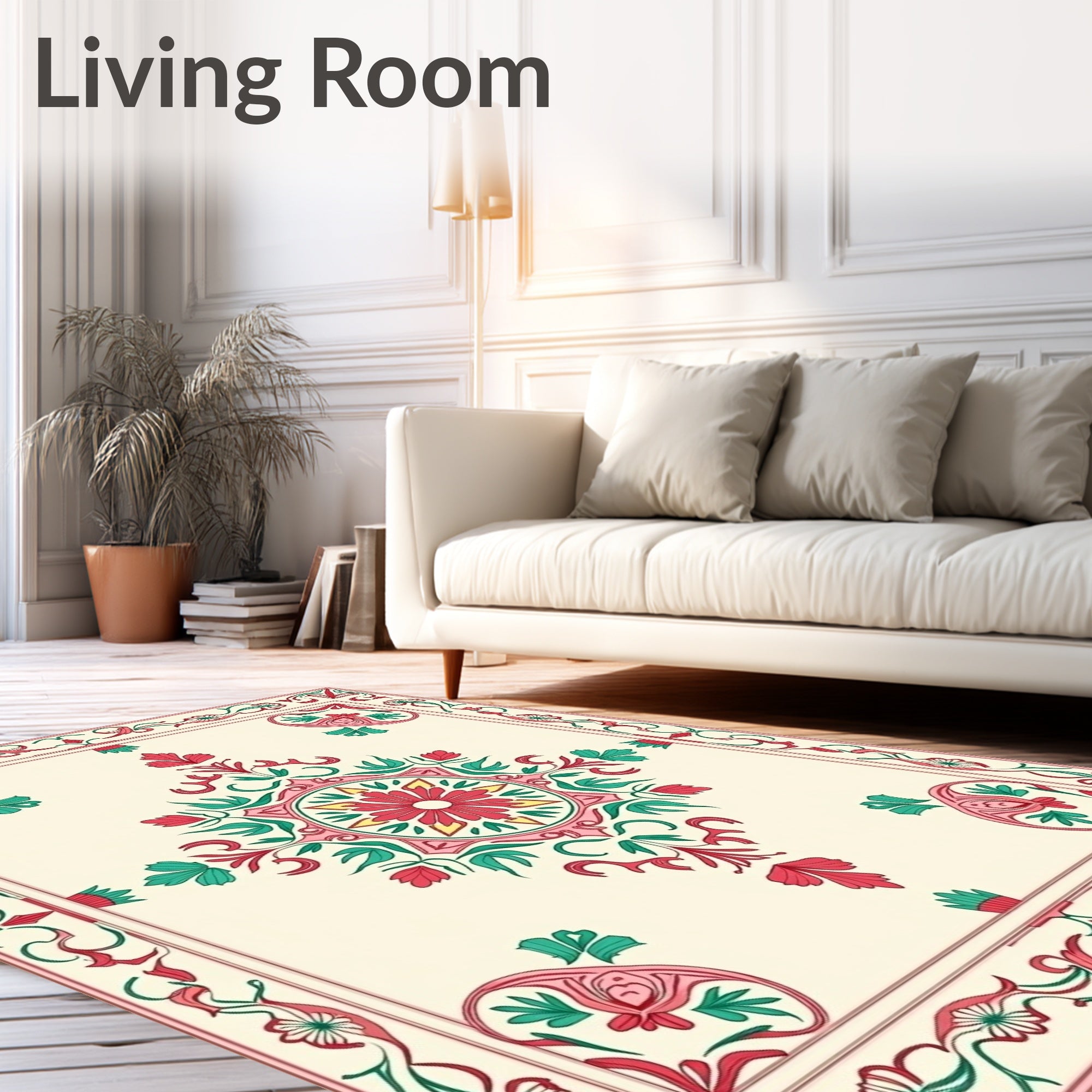 Traditional Floral Medallion Print Rug