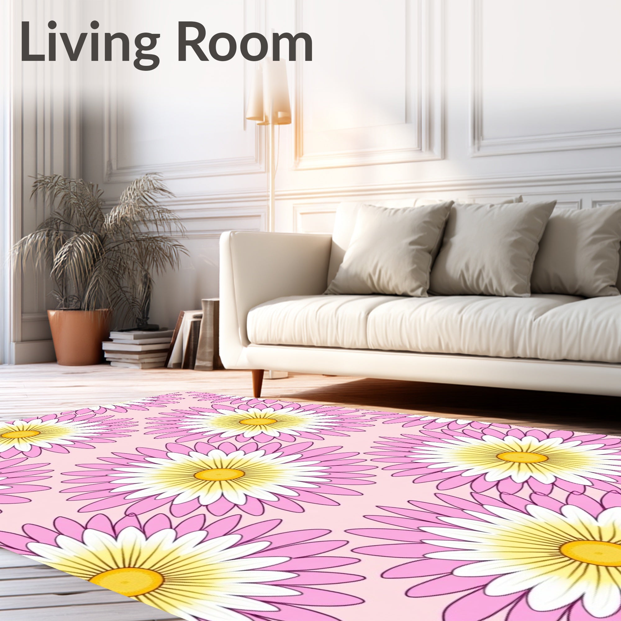 Pink Daisy Bloom Pattern Rug