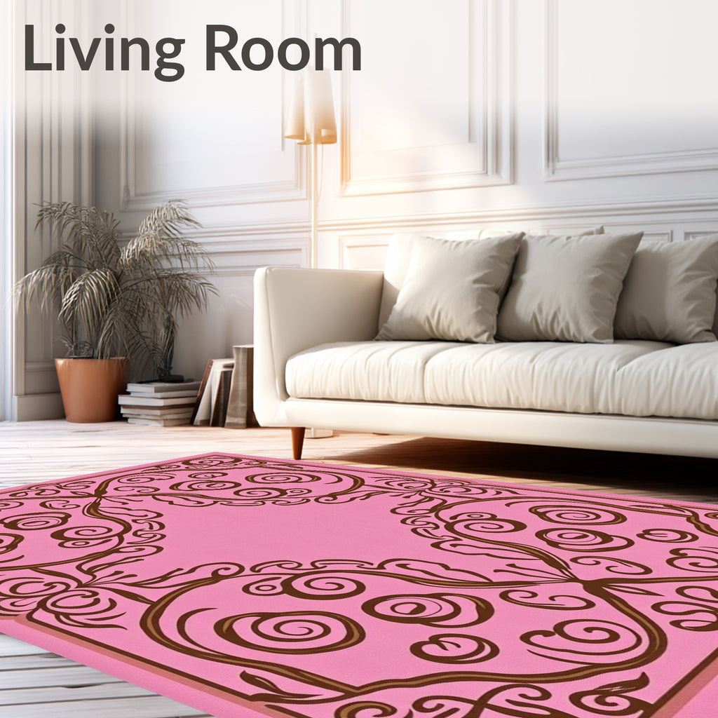 Pink Floral Swirl Pattern Rug