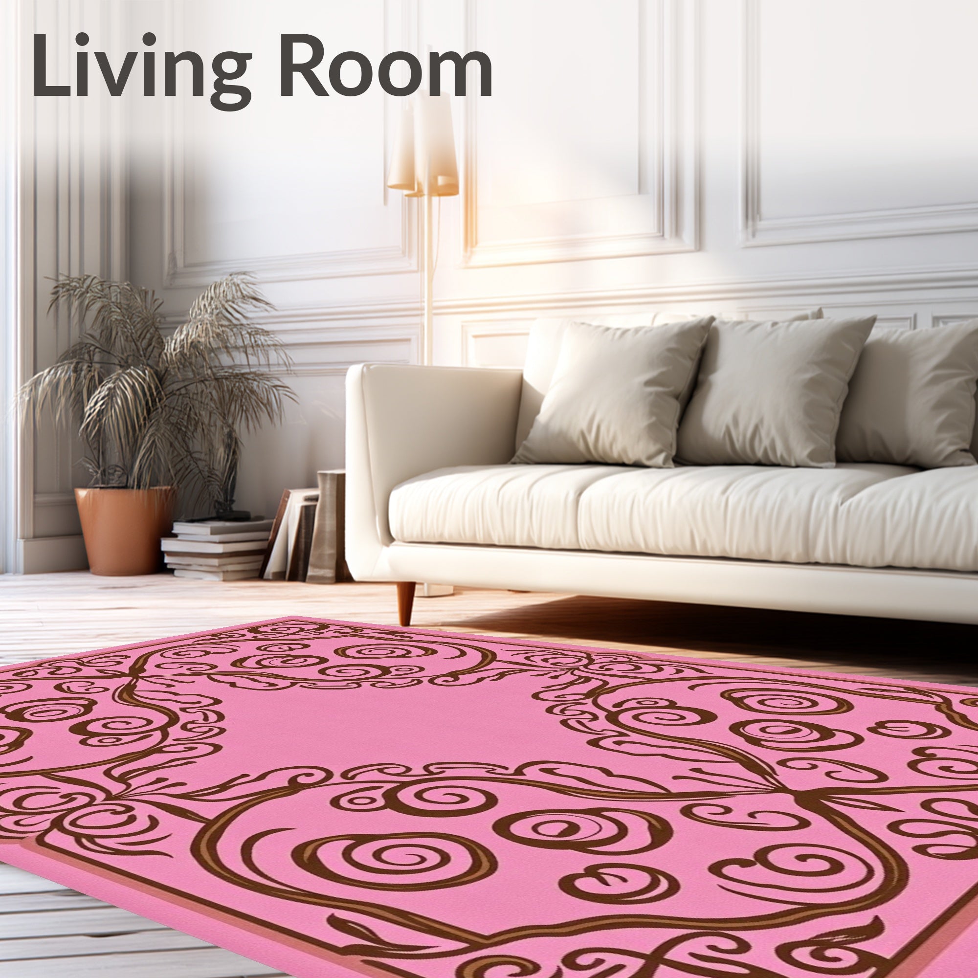 Pink Floral Swirl Pattern Rug