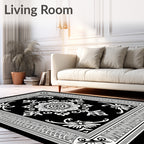 Classic Black White Floral Medallion Rug