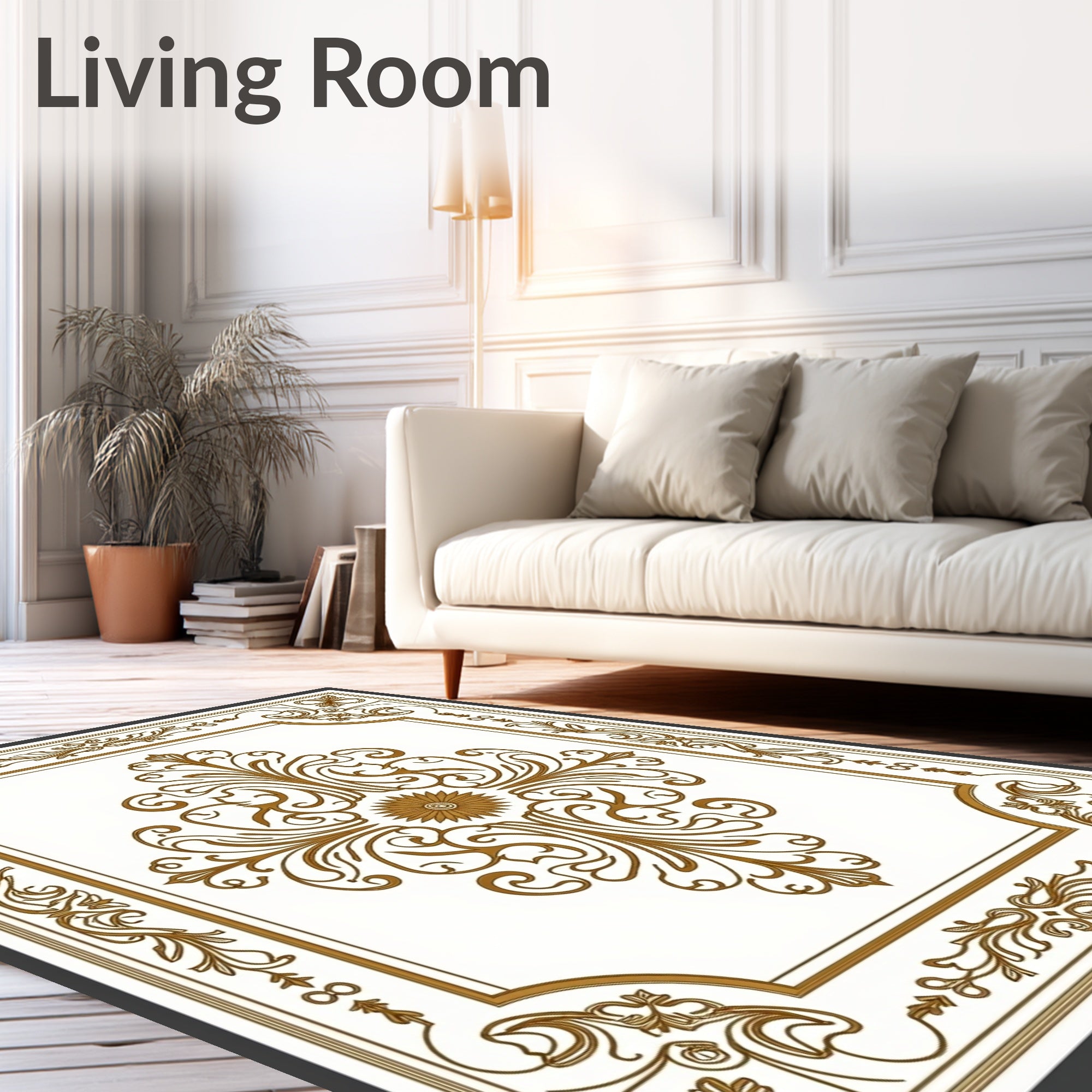 Ornate Gold Scrolling Floral Centerpiece Rug