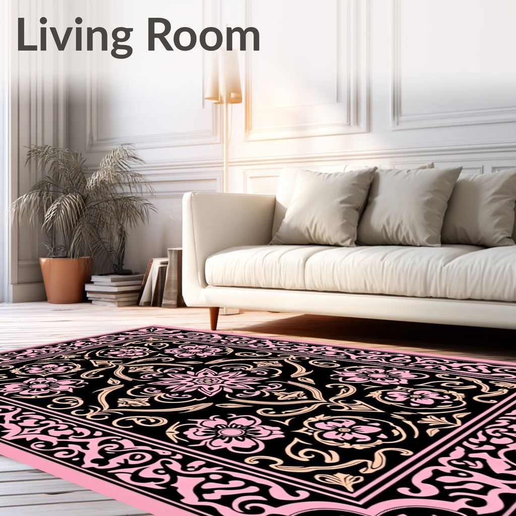 Pink With Black Floral Medallion Rug