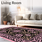 Pink With Black Floral Medallion Rug