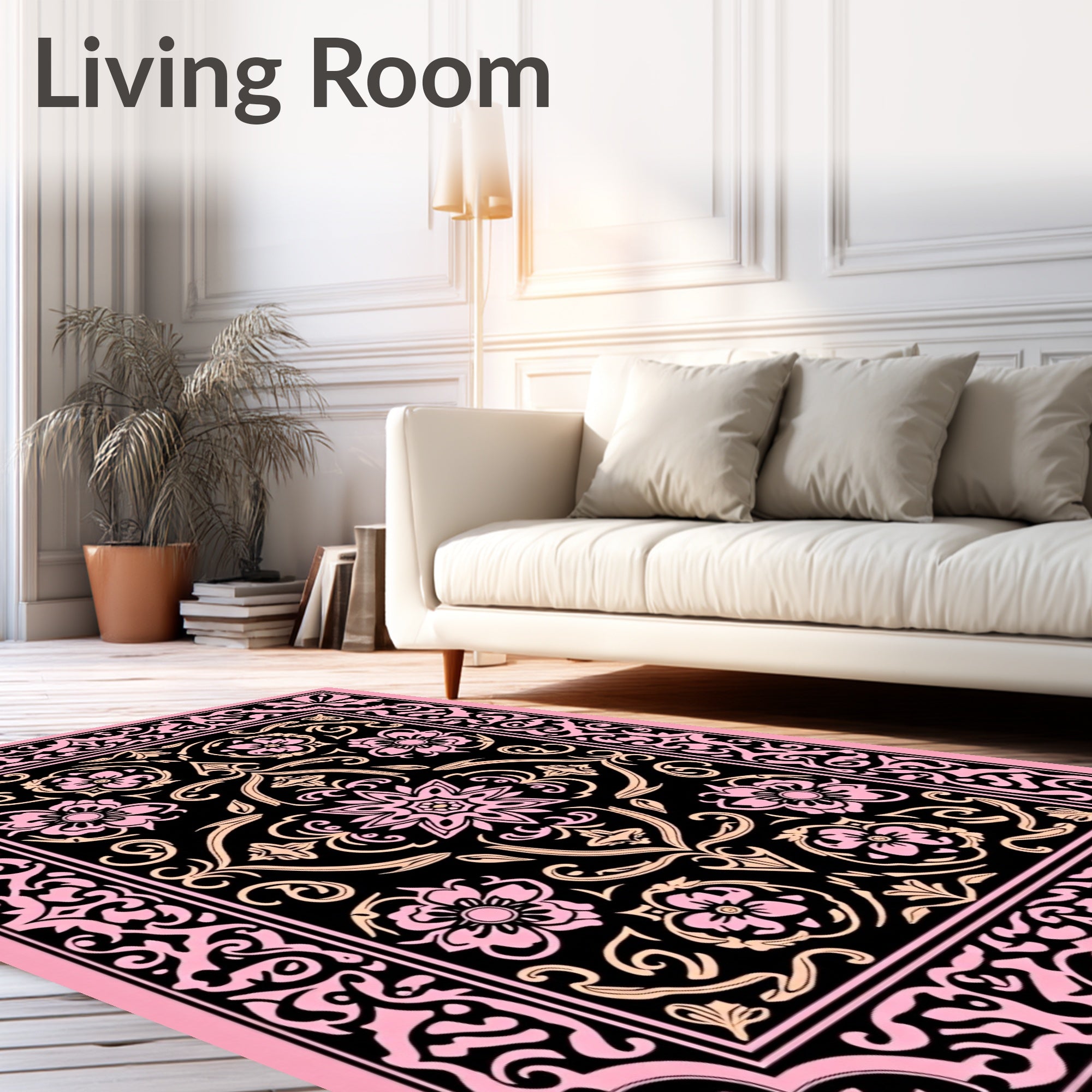 Pink With Black Floral Medallion Rug