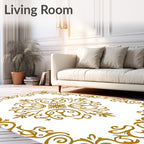 Gold Damask Floral Swirl Scroll Art Rug