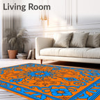 Vibrant Orange Blue Floral Medallion Rug