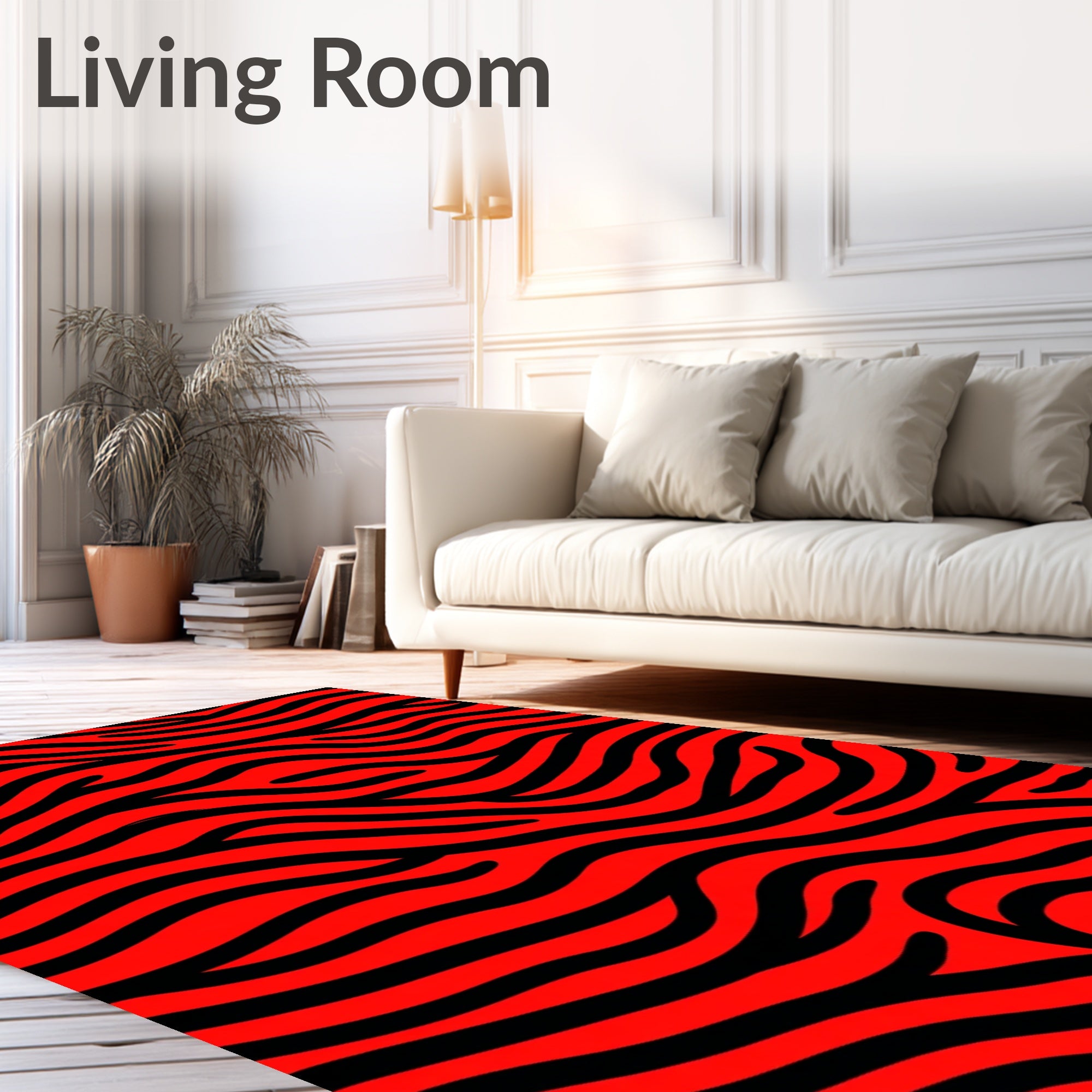 Vibrant Red Black Zebra Stripes Rug