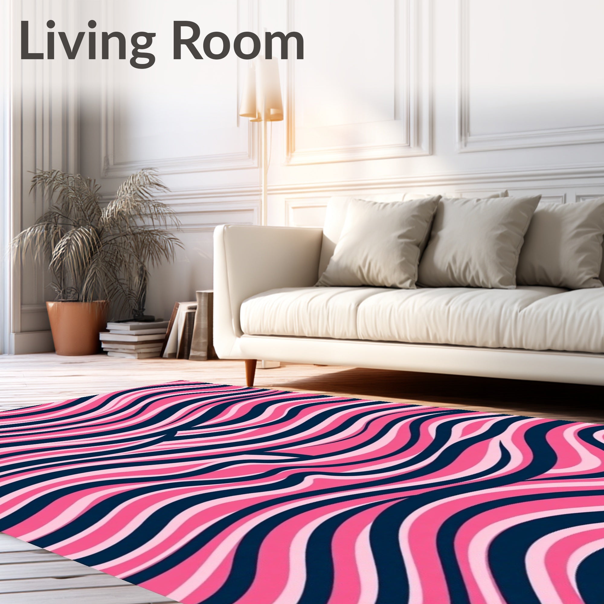 Pink Navy Wave Pattern Rug