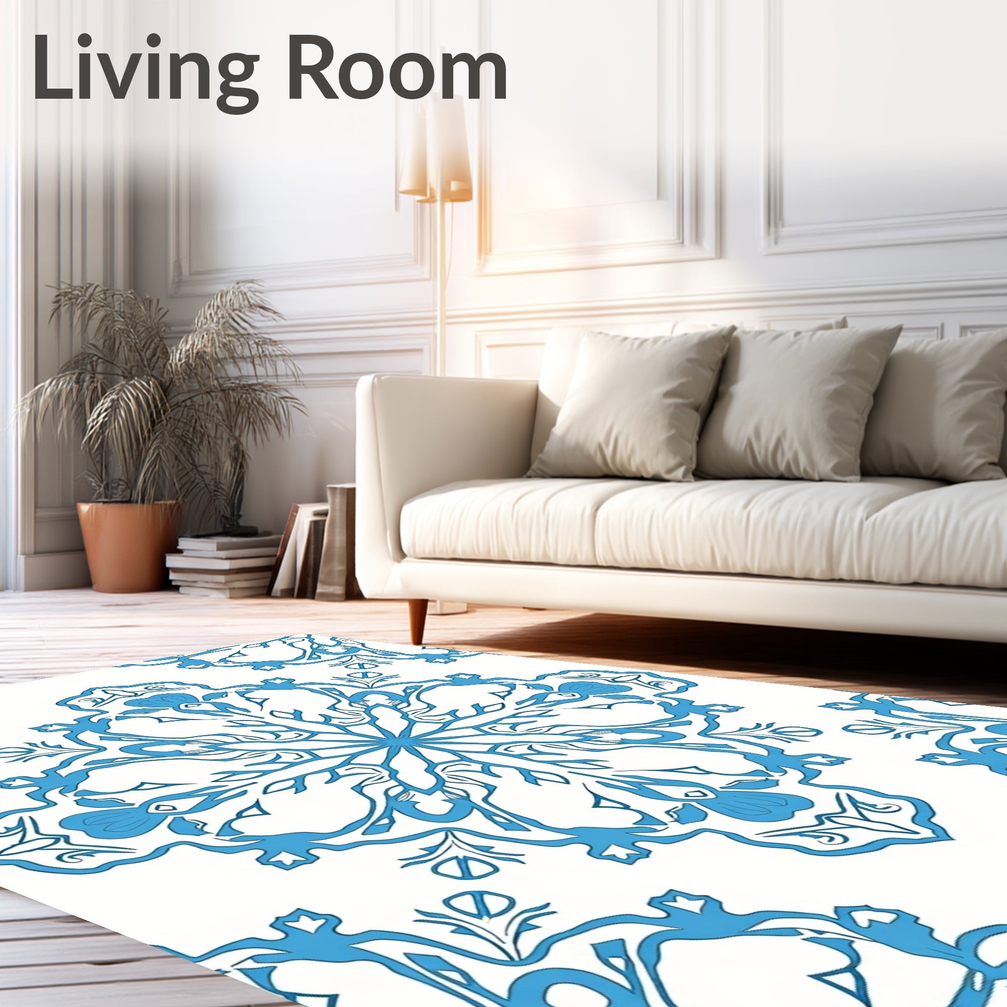 Elegant Blue Floral Mandala Design Rug