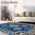 Bold Blue Floral And Swirl Design Rug