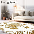 Ornate Gold Floral Mandala Pattern Rug