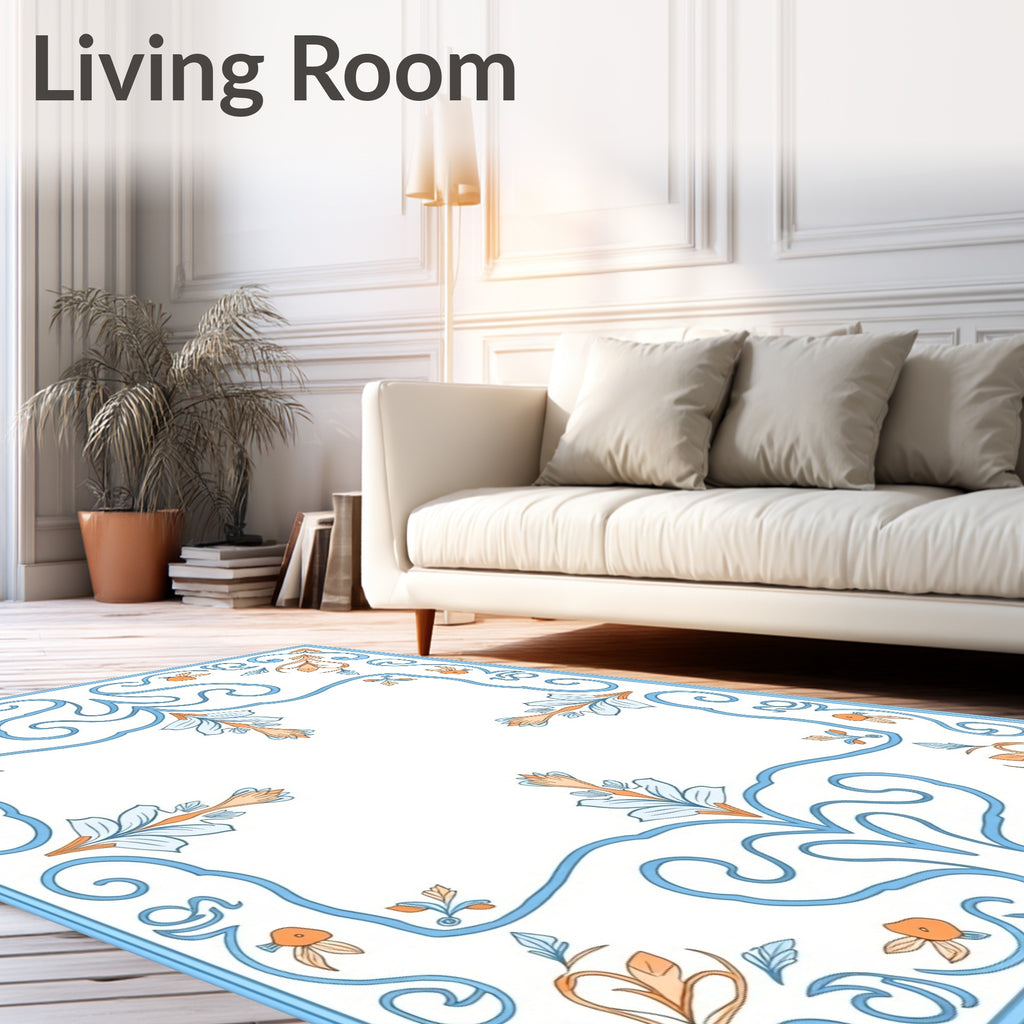 Classic Floral Scrollwork Blue Orange Rug