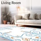 Classic Floral Scrollwork Blue Orange Rug