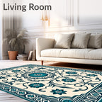 Teal Floral Swirl Traditional Inspired Rug
