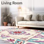 Vibrant Floral Medallion Outline Rug
