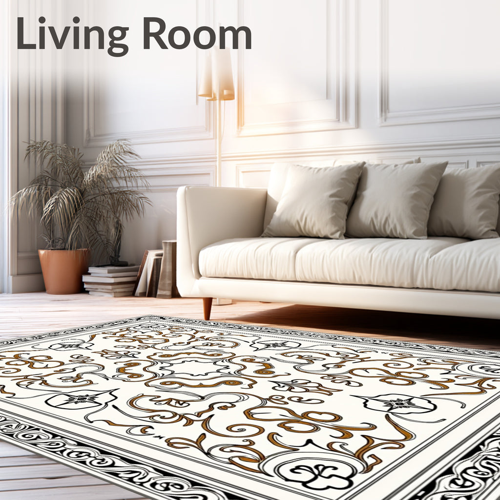 Elegant Brown and Black Floral Swirl Rug
