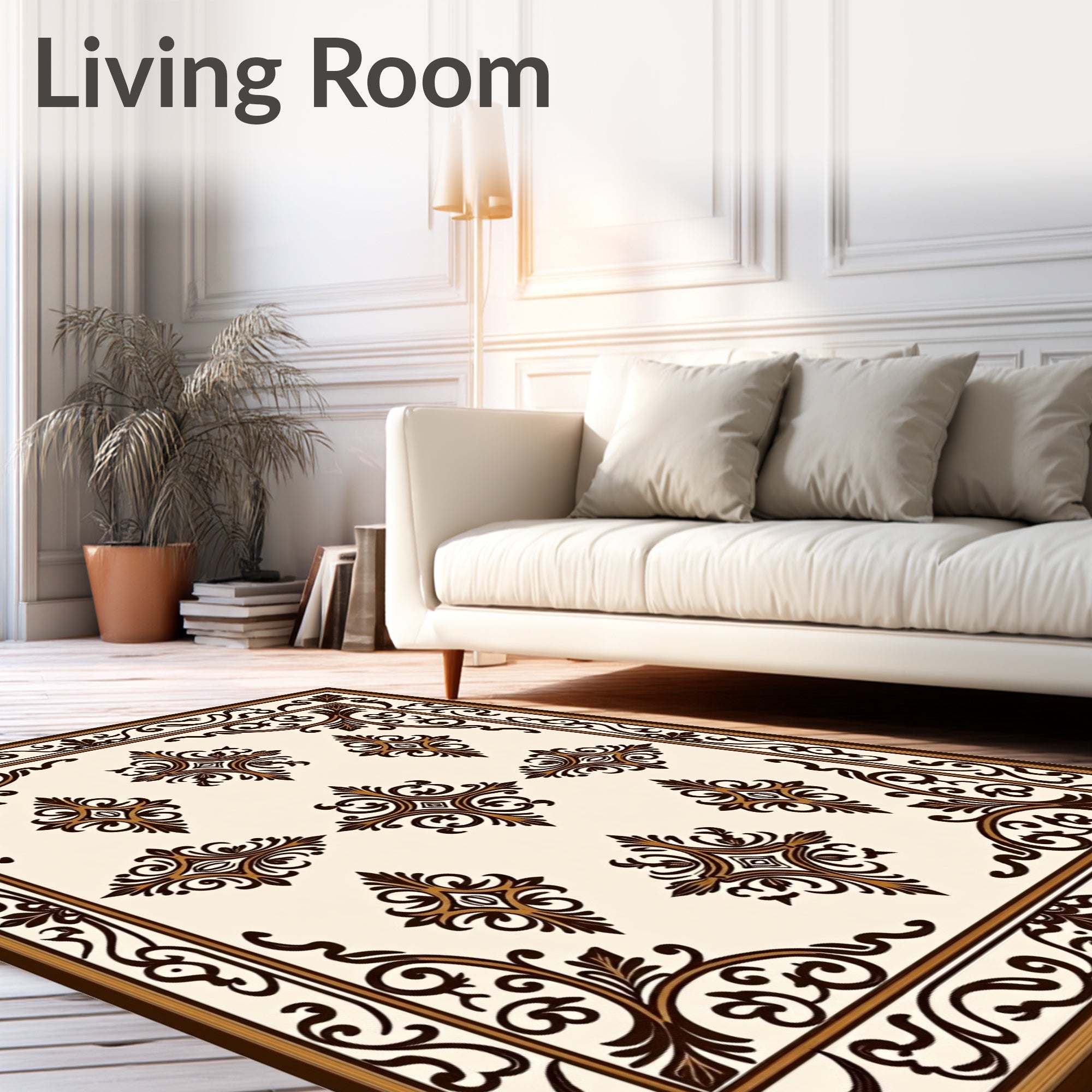 Ornate Scrollwork Cream Brown Classic Rug