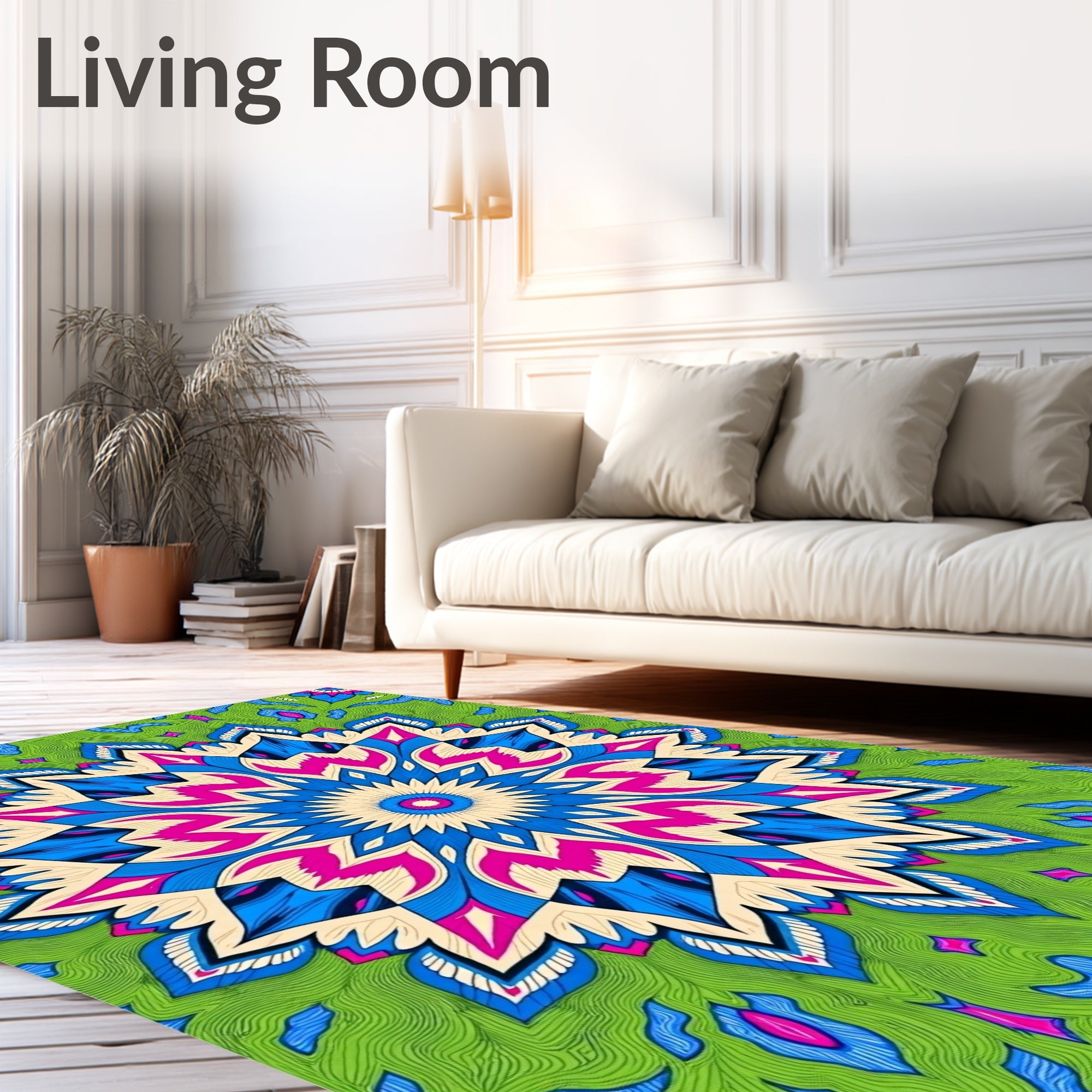 Radial Swirl Floral Pattern Rug