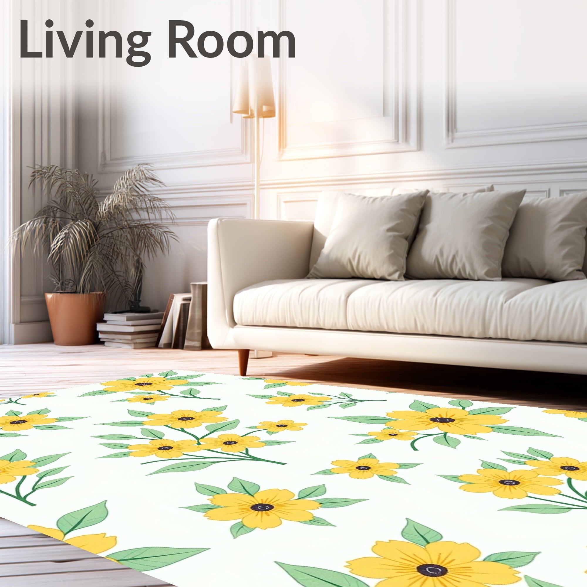 Yellow Floral Arrangement Pattern Rug
