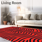 Vibrant Red Black Wave Pattern Rug