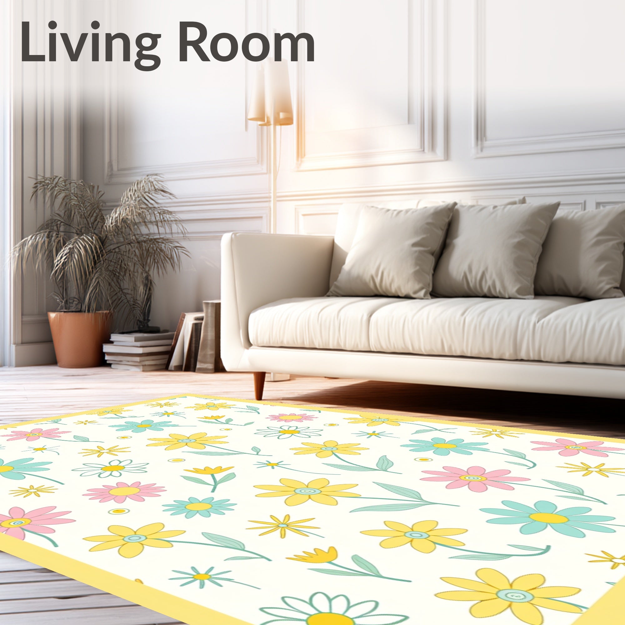 Retro Daisy Floral Print Rug