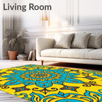Bright Teal Yellow Floral Mandala Rug