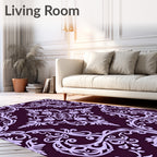 Regal Plum Orchid Damask Pattern Rug