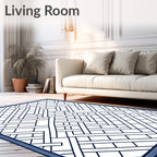 Navy White Geometric Lattice Rug