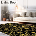 Ornate Gold Floral Damask Pattern Rug