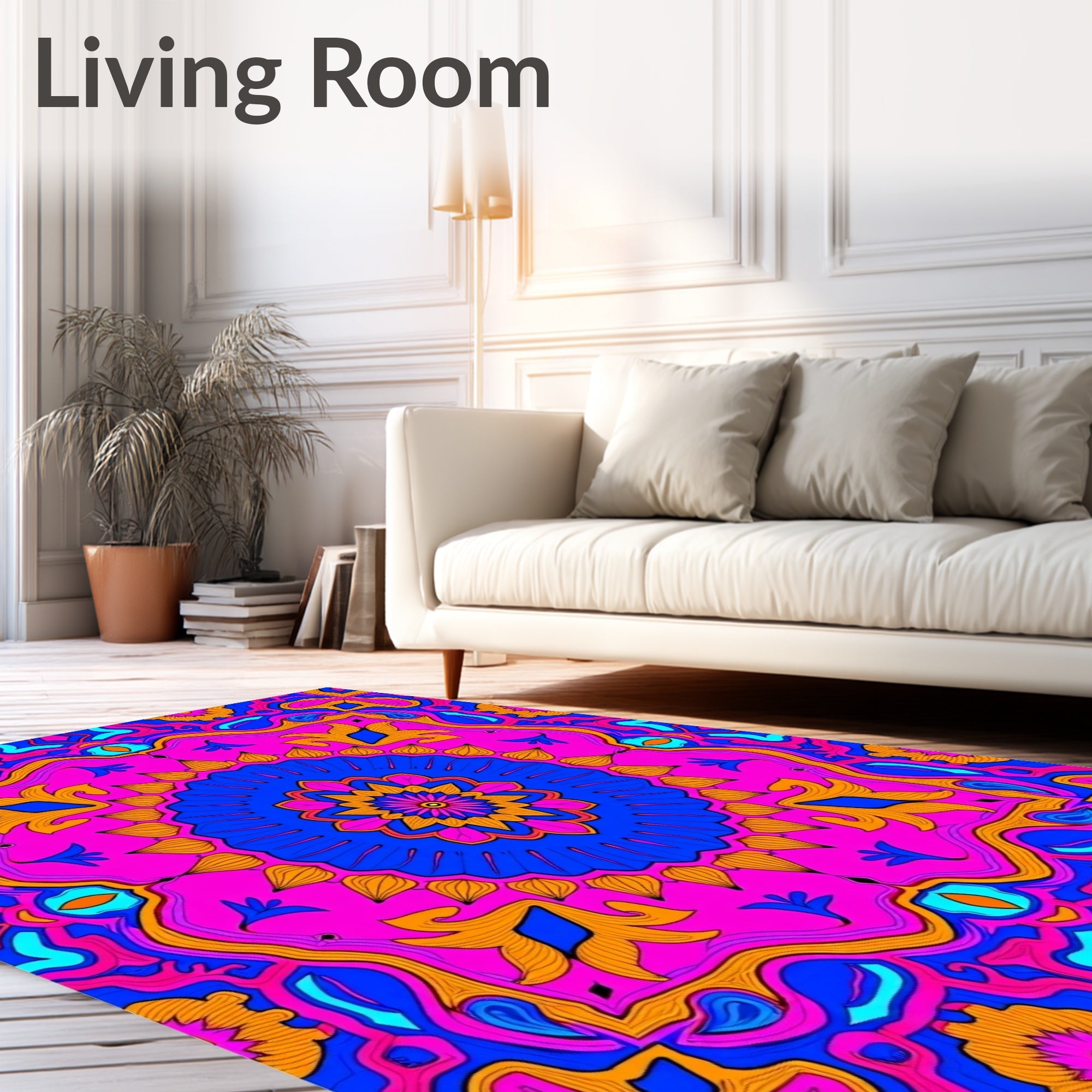Vibrant Magenta Blue Floral Medallion Rug