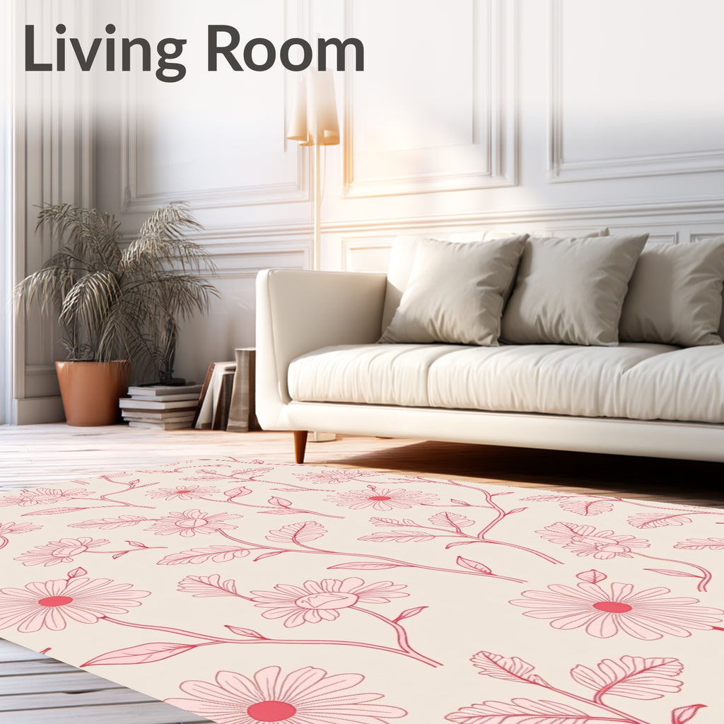 Pink Floral Outline Pattern Rug