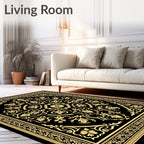 Ornate Gold Black Botanical Style Rug