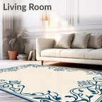 Damask Floral Scroll Border Design Rug