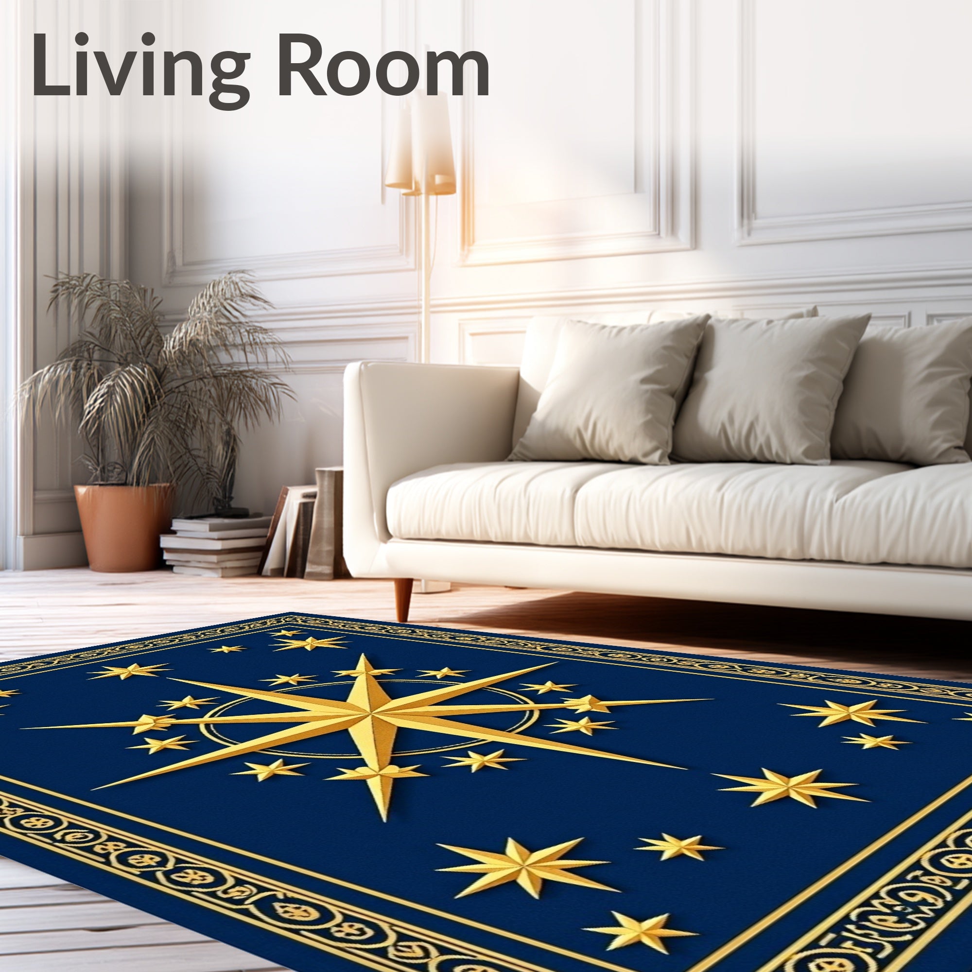 Golden Stars On Deep Blue Rug