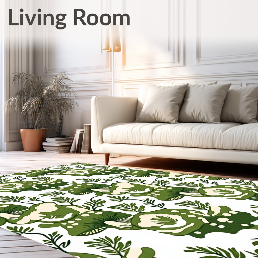 Whimsical Green Mushroom Abstract Pattern Rug