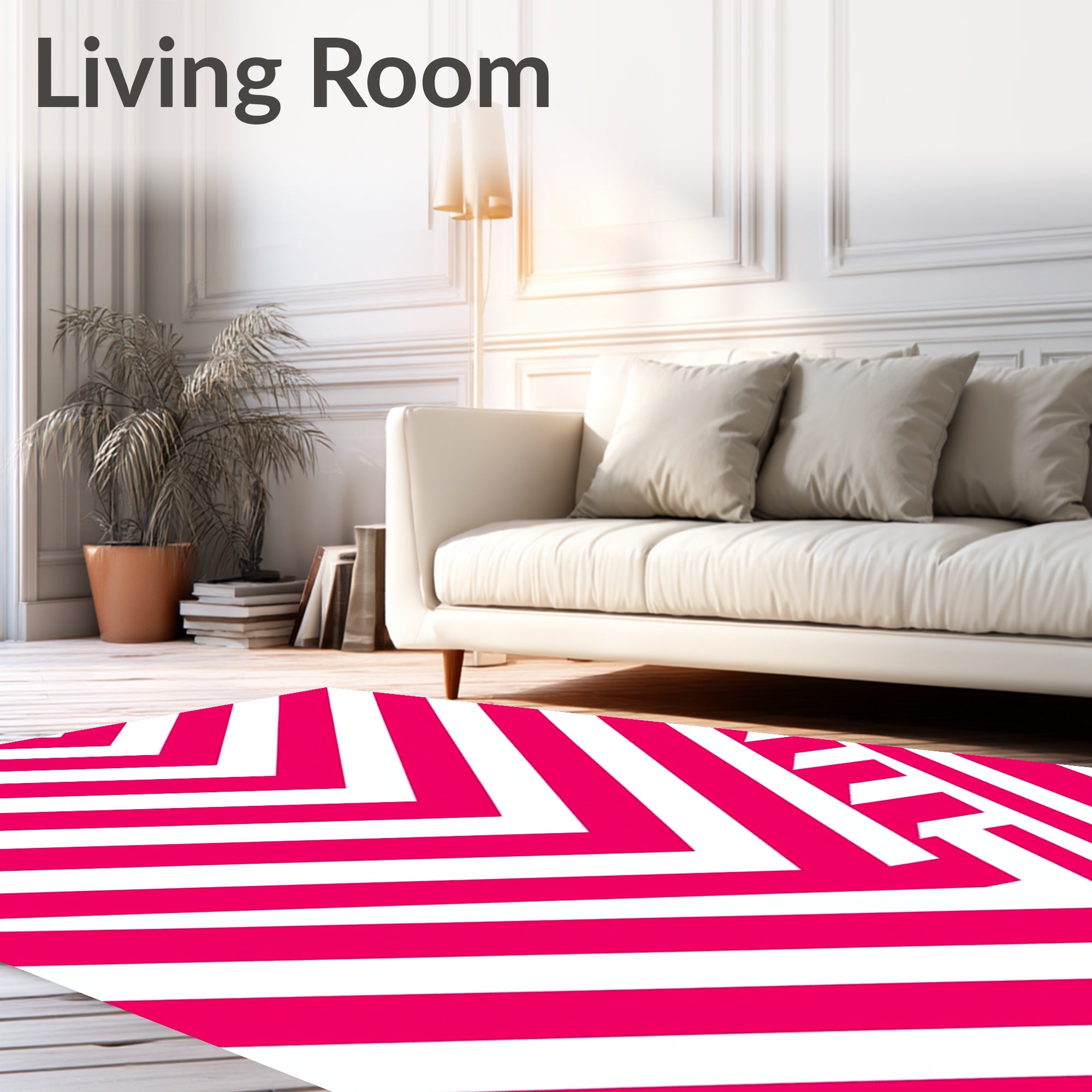 Bold Pink White Chevron Pattern Rug