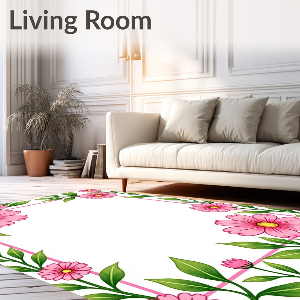 Pink Floral Vine Pattern Rug