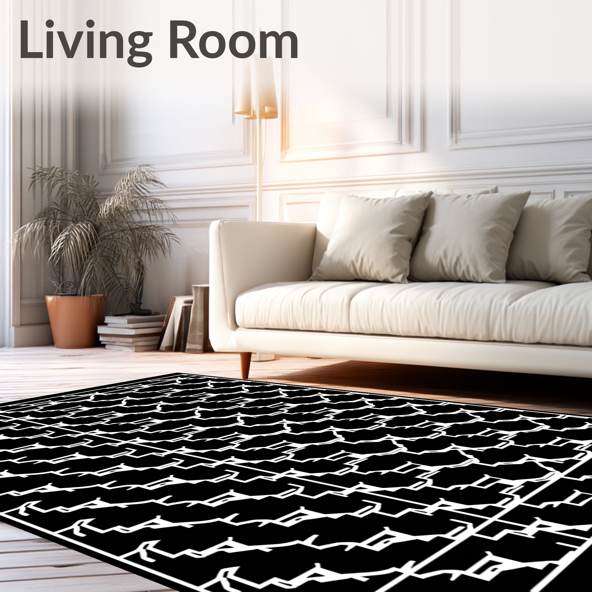 Modern Black White Geometric Pattern Rug