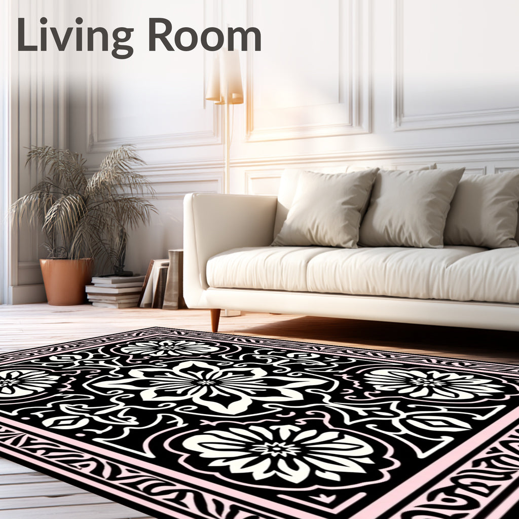 Black Floral Intricate Medallion Pattern Rug