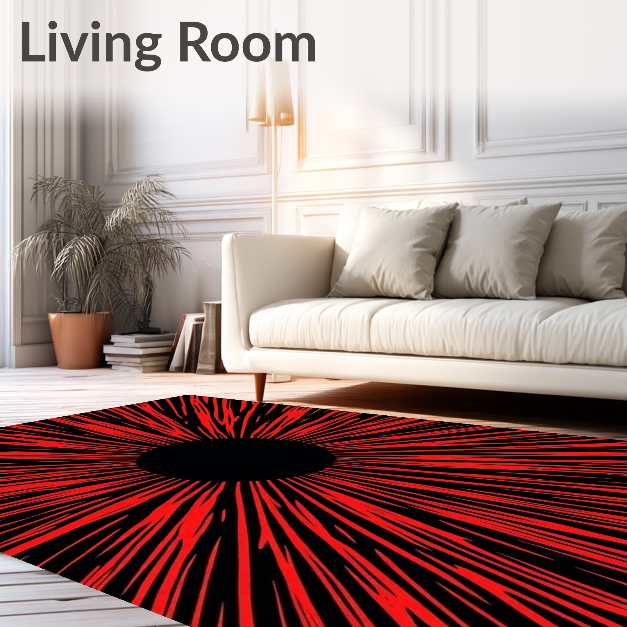Striking Red Rays On Black Background Rug
