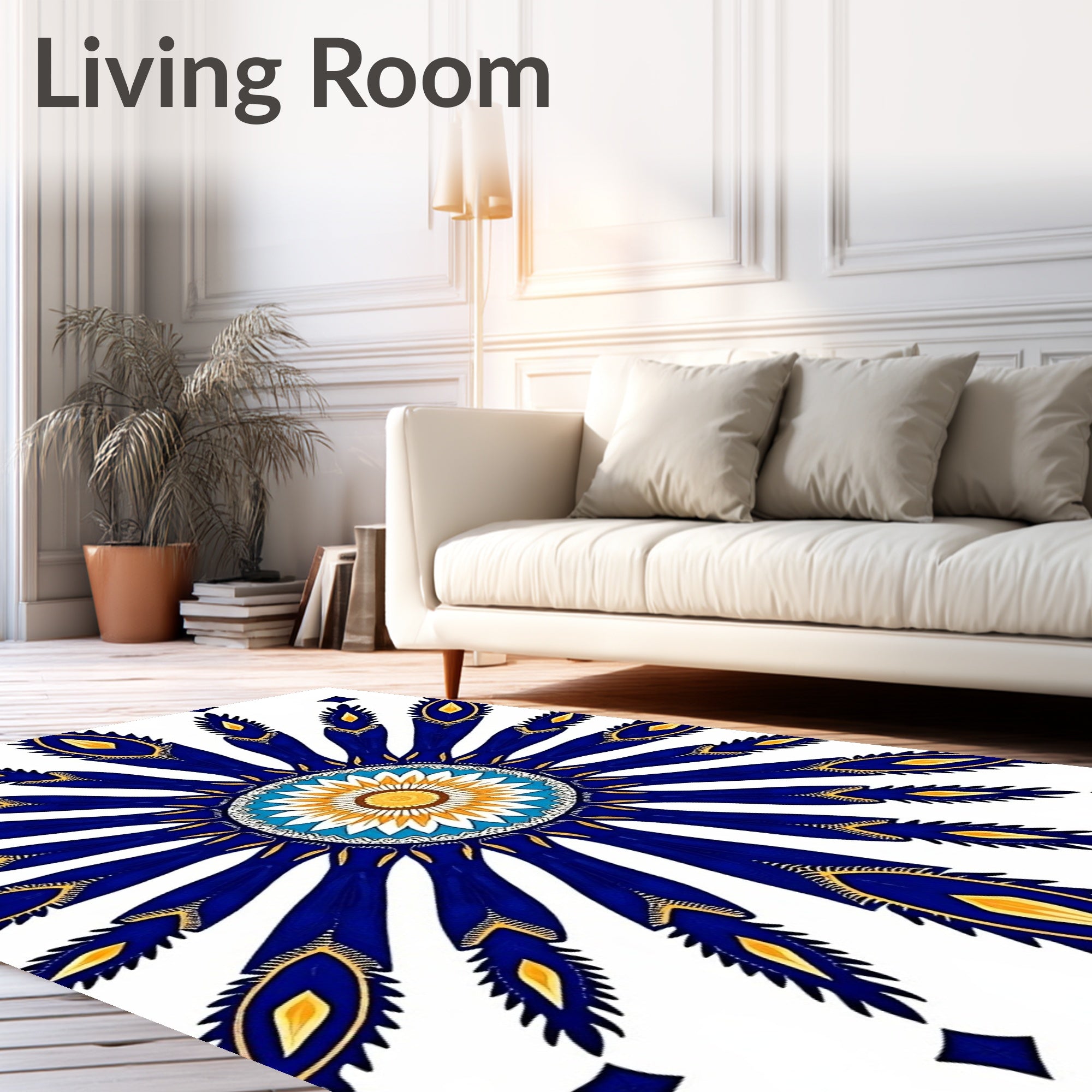 Exotic Sunburst Royal Blue Mandala Pattern Rug